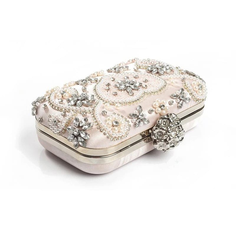 Luxury Geometric Pearl Bridal Clutch Pink WEDDING PURSE