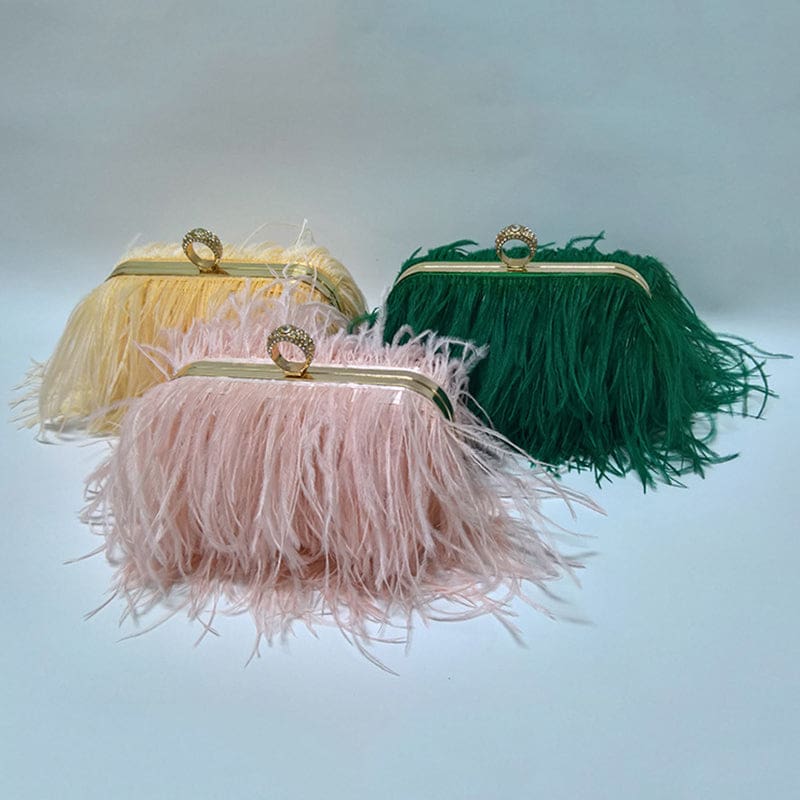 Luxury Ostrich Feather Evening Bags For Women HANDBAGS