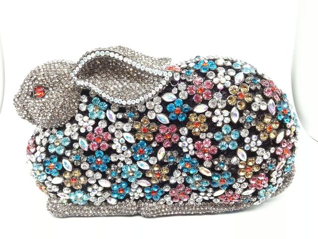 luxury rabbit bunny gold crystal minaudiere clutch evening bag for women 2 / 17cm x 10cm x 7cm