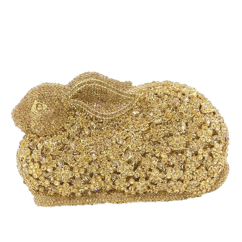 luxury rabbit bunny gold crystal minaudiere clutch evening bag for women