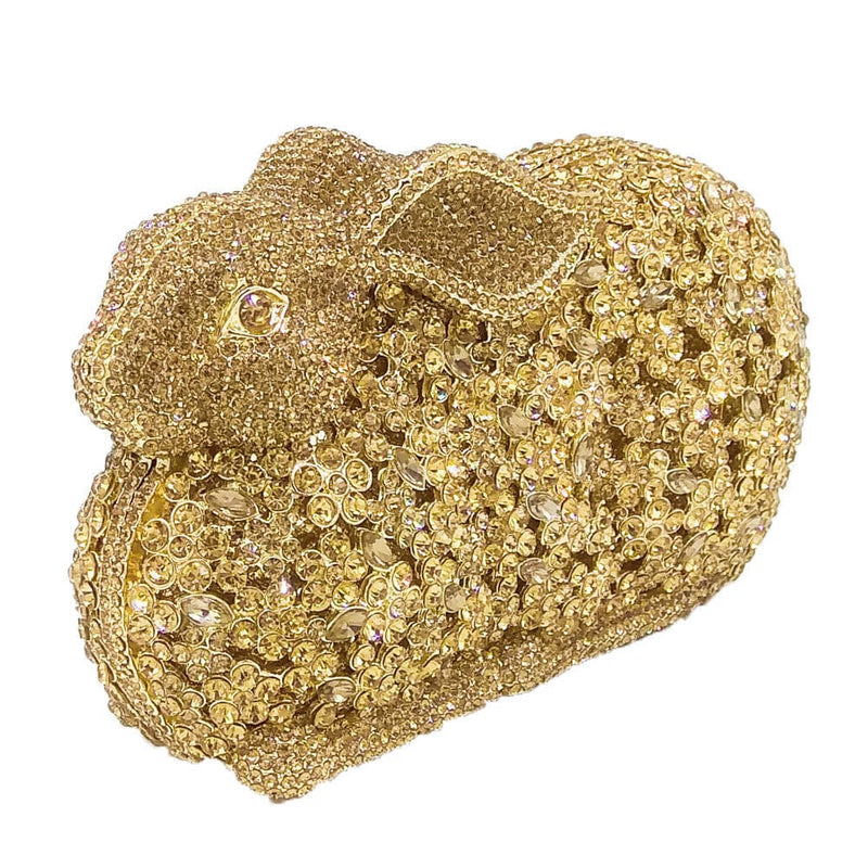 luxury rabbit bunny gold crystal minaudiere clutch evening bag for women