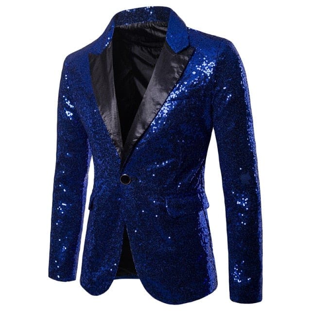 luxury royal blue sequin glitter blazer for men