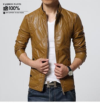 Motorcycle Casual Leather Jackets For Men Khaki / L JACKETS