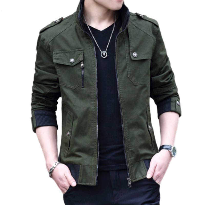multi pocket mandarin collar men army military jacket
