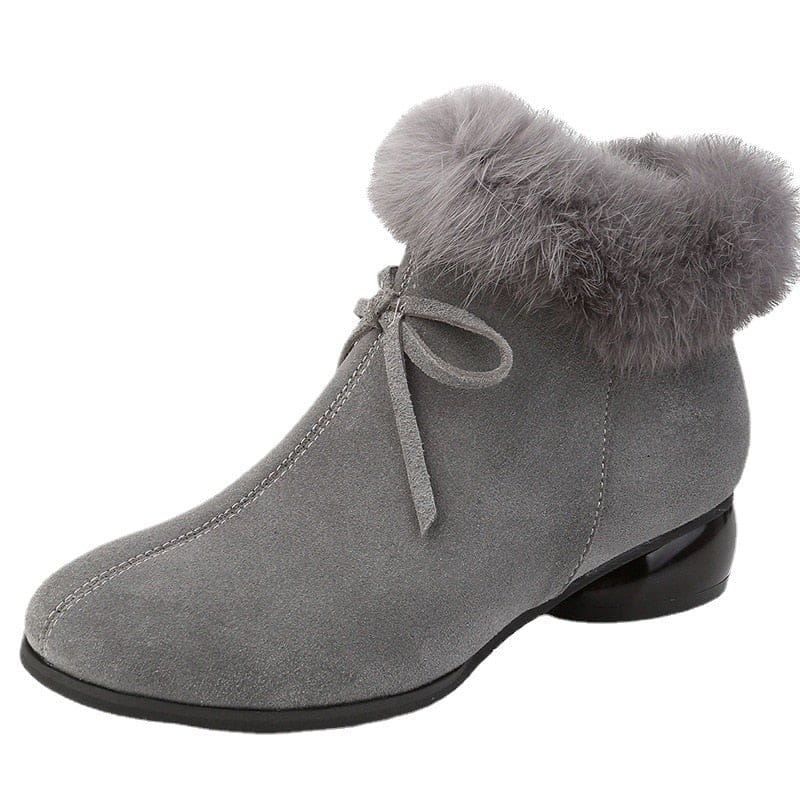 natural fur genuine leather comfortable med heels ankle winter boots