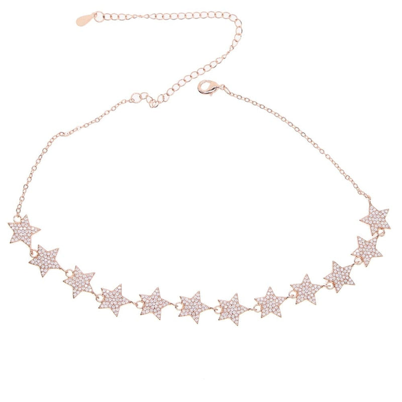 New Arrival Mini Star Link Chain Dainty Cubic Zirconia Choker Necklace 33with7cm / Rose Gold Color JEWELRY SETS