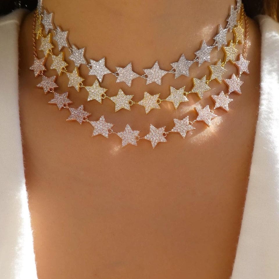 New Arrival Mini Star Link Chain Dainty Cubic Zirconia Choker Necklace JEWELRY SETS