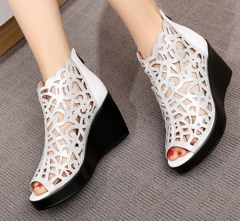New Elegant Summer Fish Mouth Hollow Rhinestone Women High Heels HIGH HEELS