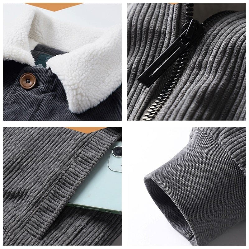 new fleece warm thick fur collar corduroy military winter jacket