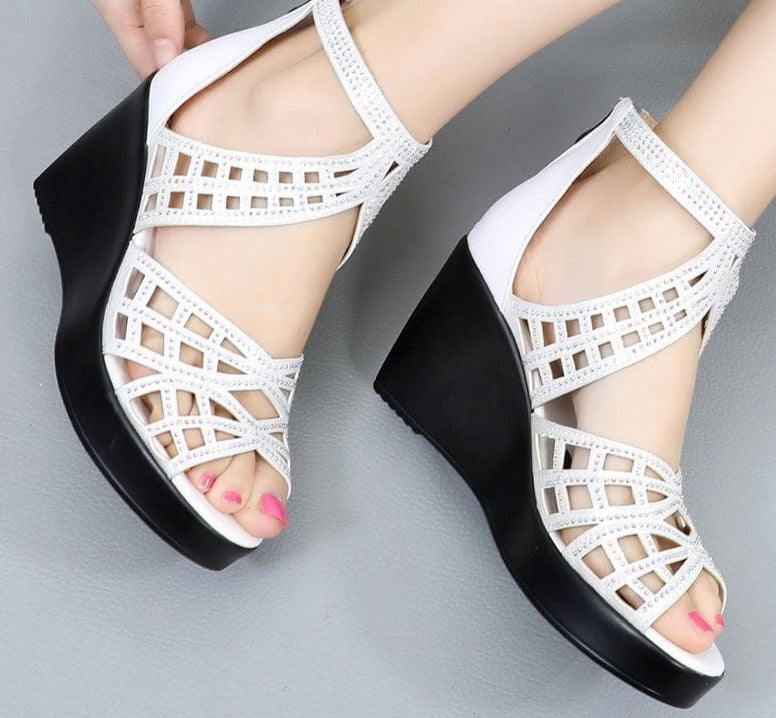 Open Toe Rhinestone Hollow Out Wedges Women High Heels HIGH HEELS