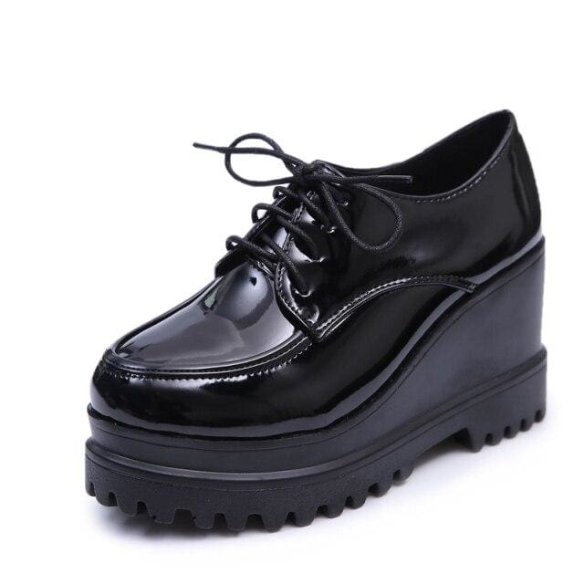 patent leather tassels women creepers platform casual high heels