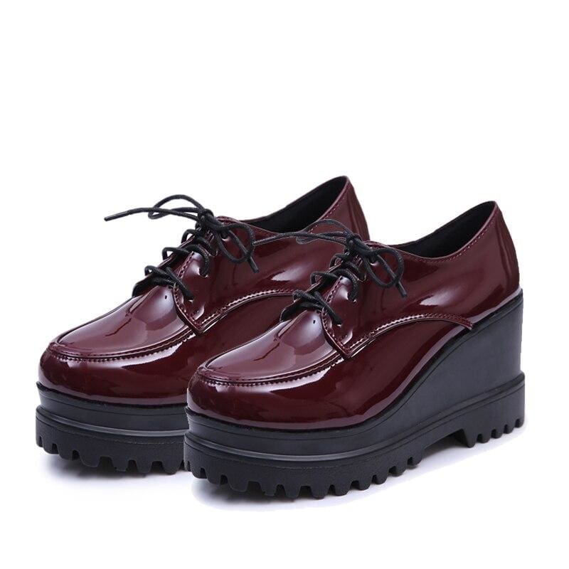 patent leather tassels women creepers platform casual high heels