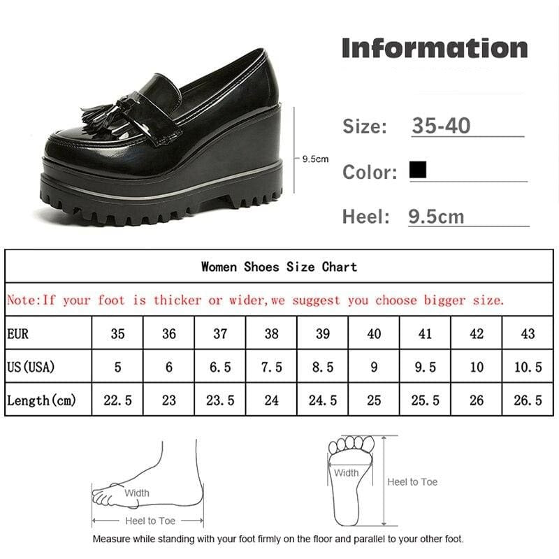 patent leather tassels women creepers platform casual high heels