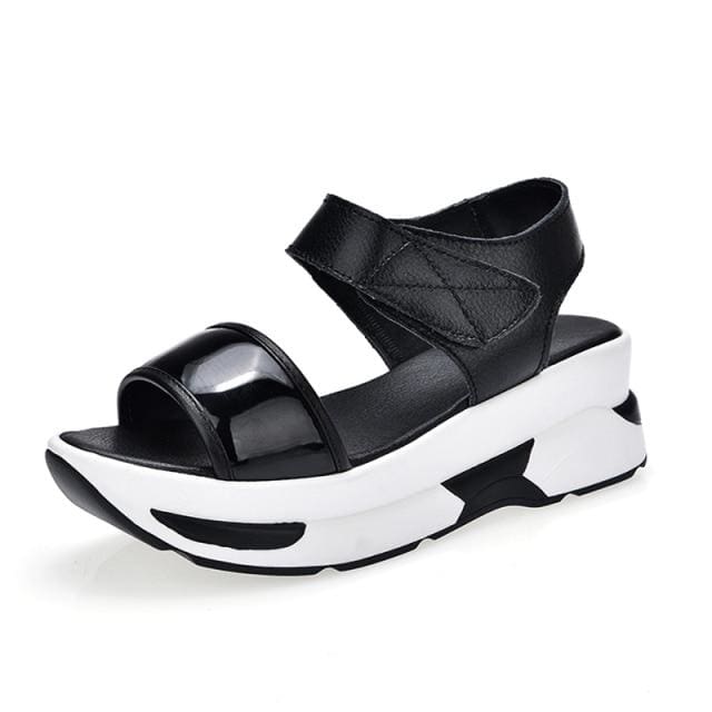 patent leather wedge hook loop women platform sandals
