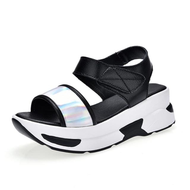 patent leather wedge hook loop women platform sandals