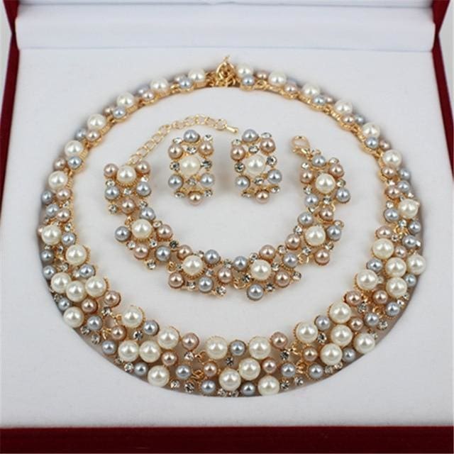 pearl dubai beads bridal wedding jewelry sets 1