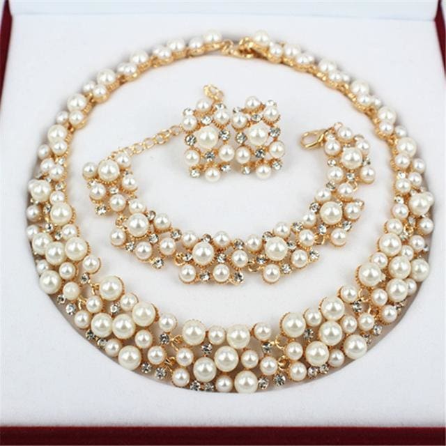 pearl dubai beads bridal wedding jewelry sets 2
