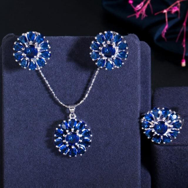 pera romantic purple amethyst cz topaz round flower shape silver 925 necklace earrings jewelry set