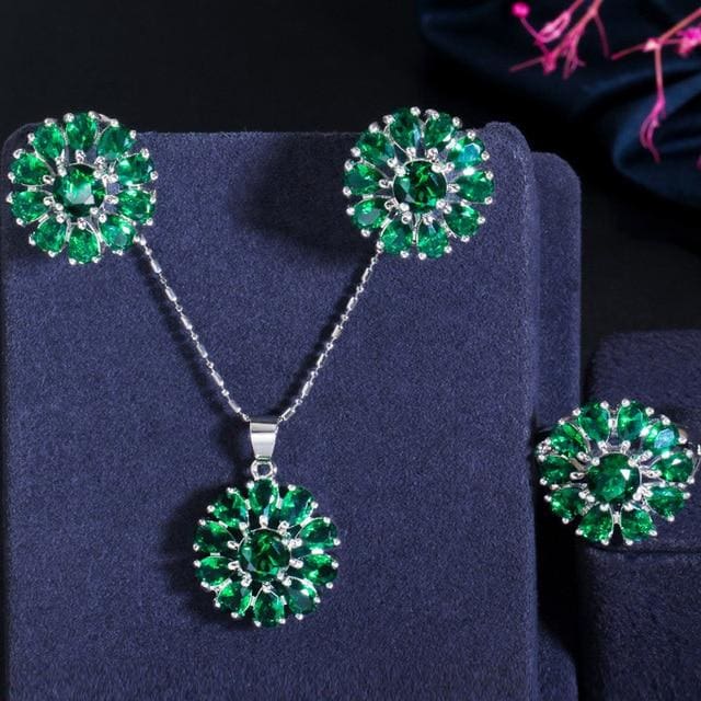 pera romantic purple amethyst cz topaz round flower shape silver 925 necklace earrings jewelry set