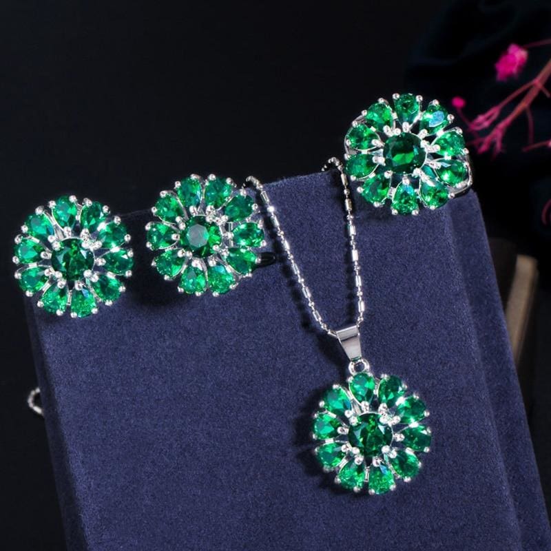 pera romantic purple amethyst cz topaz round flower shape silver 925 necklace earrings jewelry set