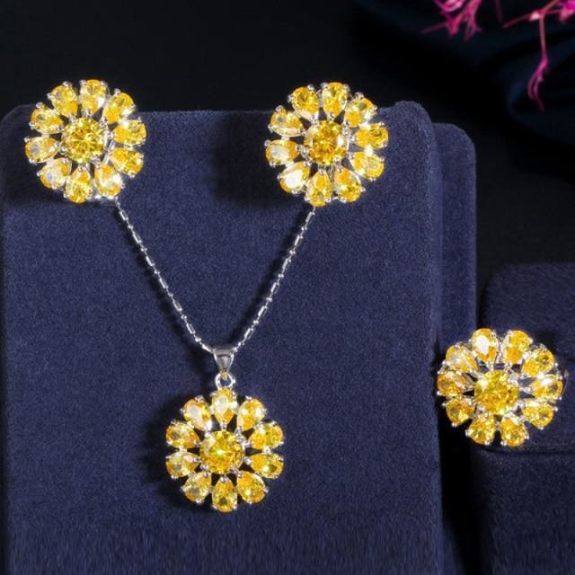 pera romantic purple amethyst cz topaz round flower shape silver 925 necklace earrings jewelry set