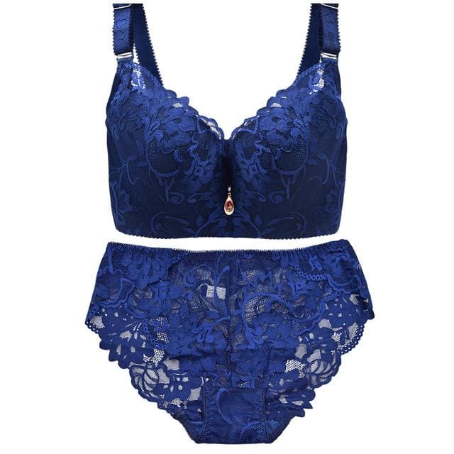 Plus Size Sexy Nylon-Polyester Push Up Bra and Panty Set Blue / D / 44 (Asian Size) Plus Size Sexy Nylon-Polyester Push Up Bra and Panty Set Blue / D / 44 (Asian Size)