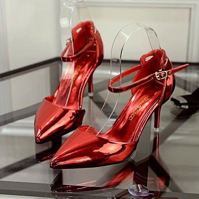 pointed toe ankle buckle sexy lady pumps