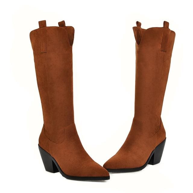 pointed toe knee high cowgirl winter boots