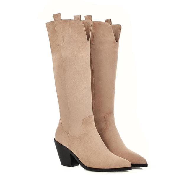 pointed toe knee high cowgirl winter boots