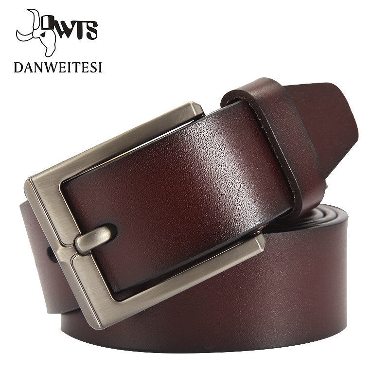 [dwts] mens cow genuine leather luxury strap male belts for men black and brown colors vintage pin buckle belt man