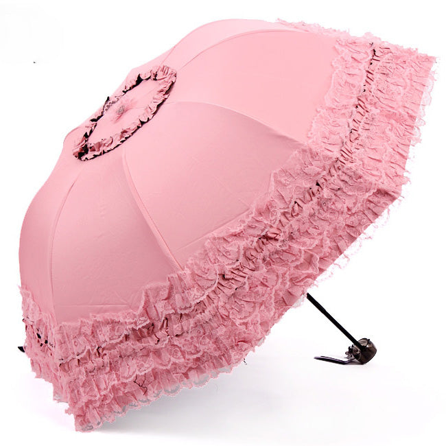 new arrival brand umbrella women lace rain&sun sweet princess umbrella uv protection three folding durable spitze regenschirm
