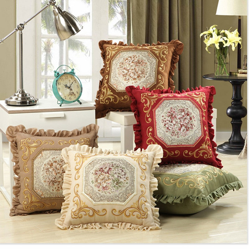 luxurious embroidery velour home decor cushion decoration lace pillow