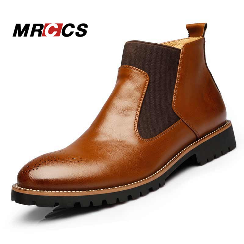 mrccs spring/autumn fashion men's chelsea boots,british style fashion ankle boots,black/red brogues leather casual shoe