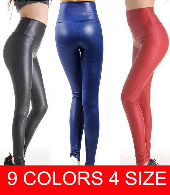 plus size free shipping 2017 new fashion women's sexy skinny faux leather high waist leggings pants xs/s/m/l/xl 17 colors