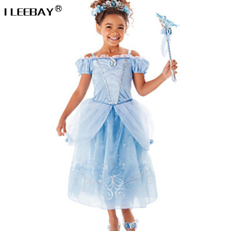 sofia cinderella rapunzel belle snow white 2017 girls kids short sleeve princess dresses up teenage party dress cosplay costume