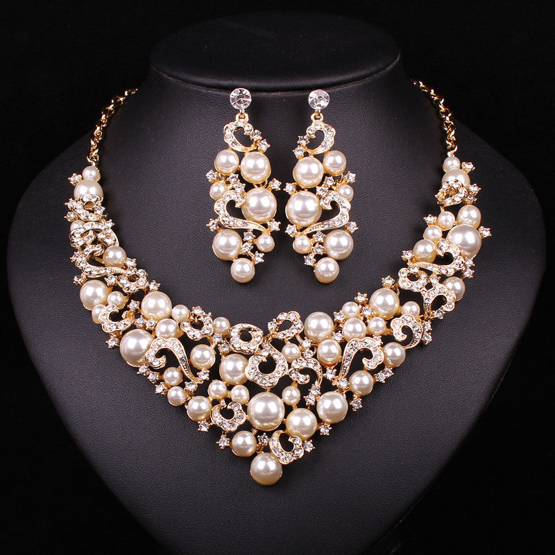 bridal jewelry sets wedding necklace earring for brides party accessories gold color imitation pearl women christmas gift