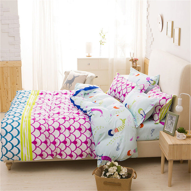bedding sets for girls cute mermaid and scales pattern printed comforter set
