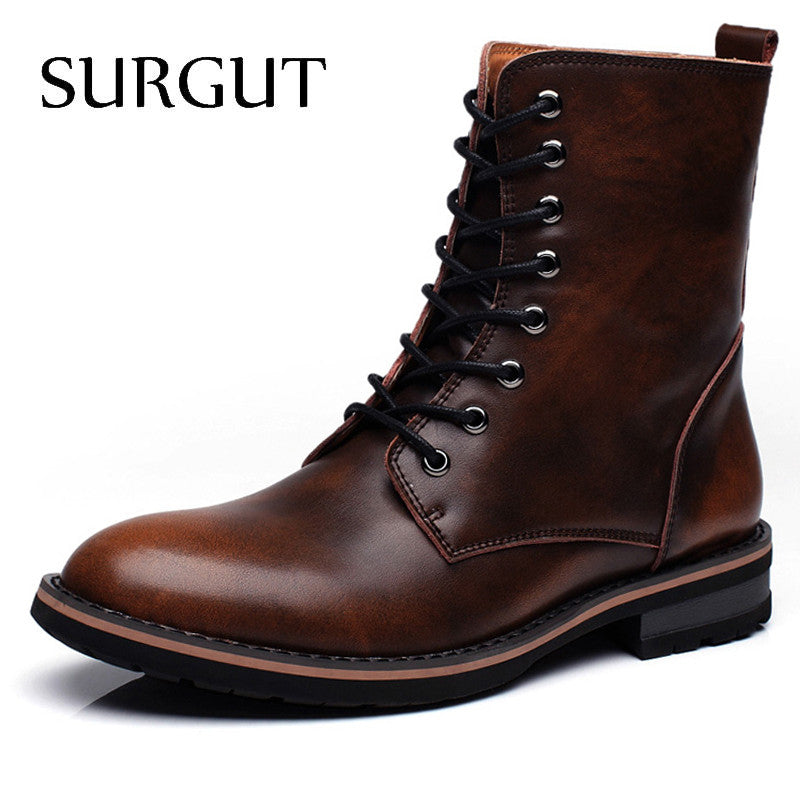 surgut men motorcycle boots vintage combat boot winter fur 2018 new cow split leather waterproof buckle military boots men shoes