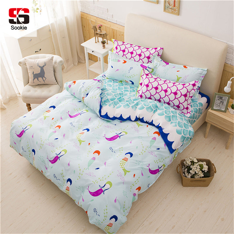 bedding sets for girls cute mermaid and scales pattern printed comforter set