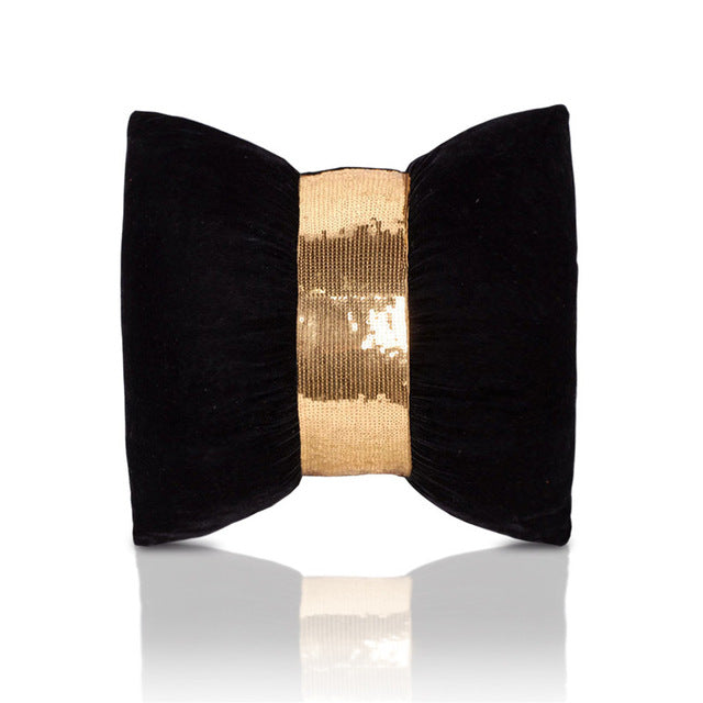 creative super luxury sequins belt gold velvet fabric bow-knot design cushion