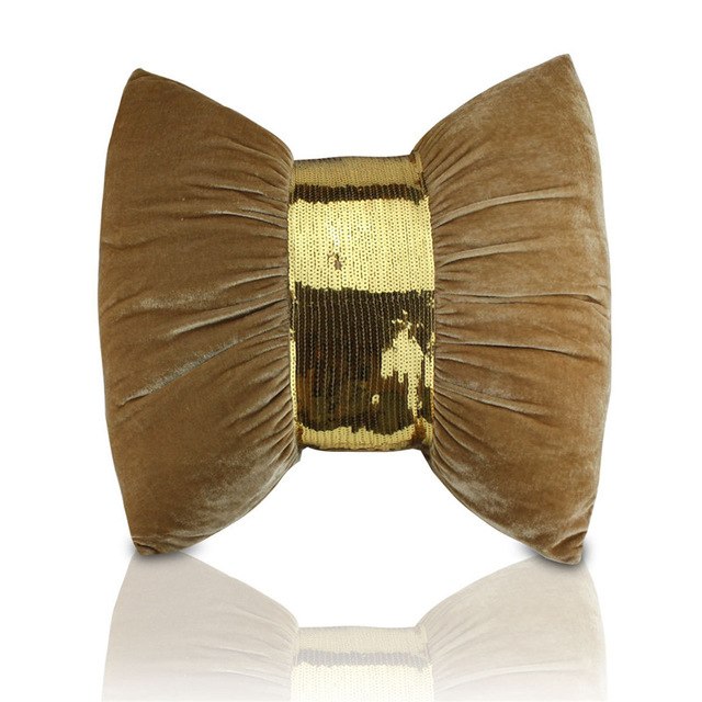 creative super luxury sequins belt gold velvet fabric bow-knot design cushion