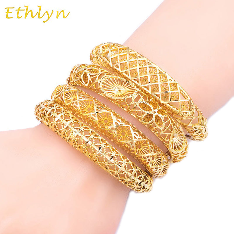 inverted mold jewelry gold color dubai bangles for women's,africa bracelet with lobster clasp, ethiopian jewelry