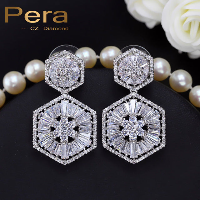 european style bridal women big fairy size wedding jewery long cubic zirconia earrings with sterling silver 925 pin default title