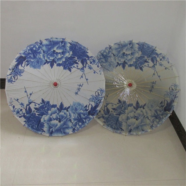 chuangge handmade oiled paper umbrella bamboo wooden rain umbrella women classical japanese chinese style guarda chuva a15 blue and white