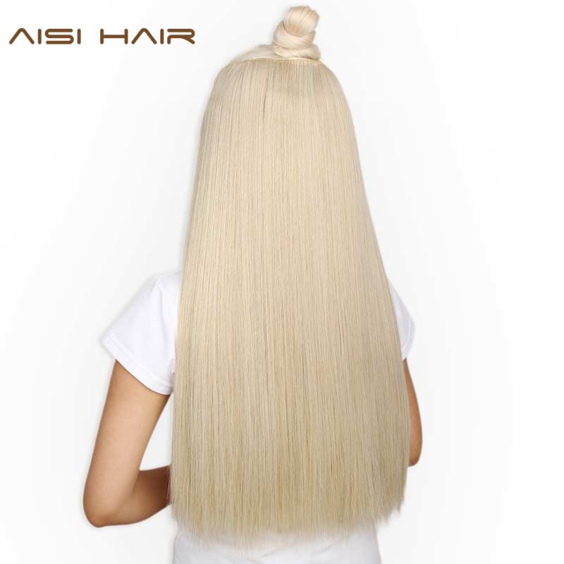 aisi hair 22 inch(55cm) long straight women clip in hair extensions black brown high tempreture synthetic hairpiece