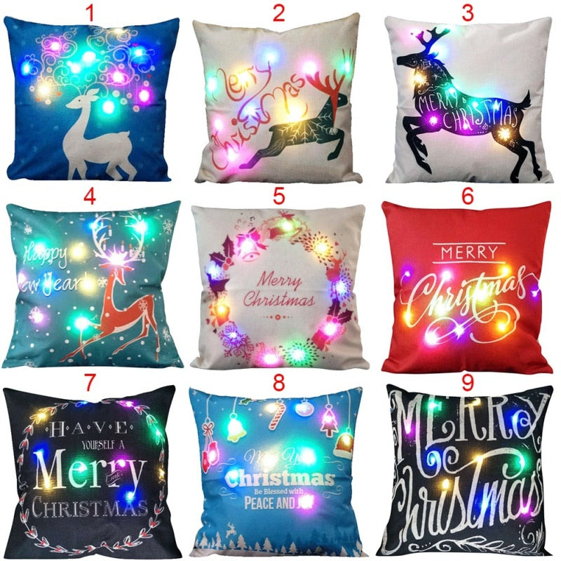 christmas led light cotton linen sofa cushion cover