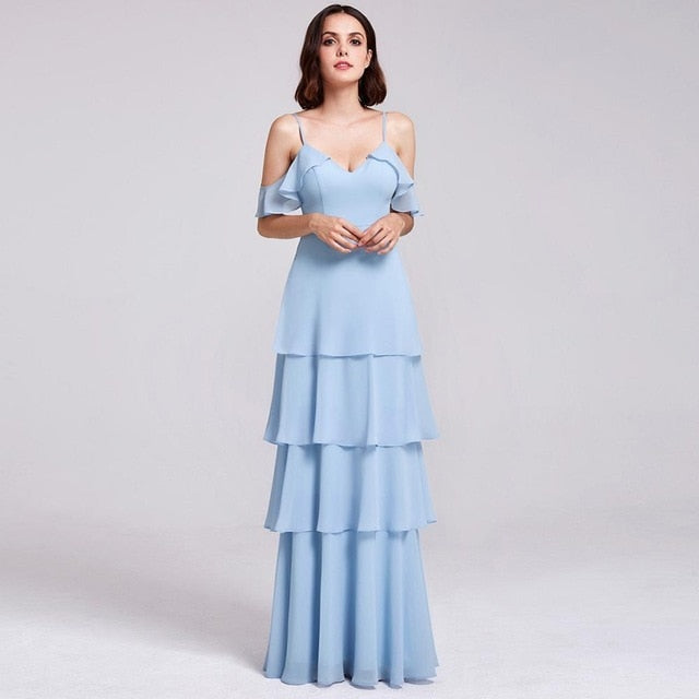 bridesmaid dresses ever pretty v-neck ruffles adjustable spaghetti straps cold shoulder tiered chiffon party dresses