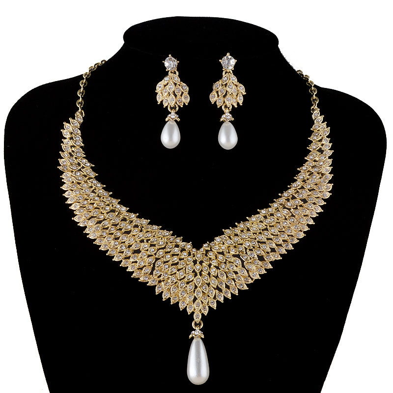 gold metal plated necklace earrings bridal wedding jewelry sets