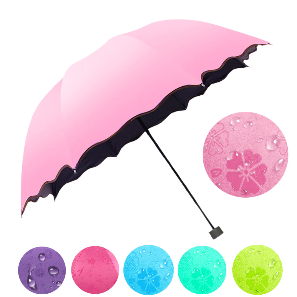 simple women umbrella windproof sunscreen magic flower dome ultraviolet-proof parasol sun rain folding umbrellas fg