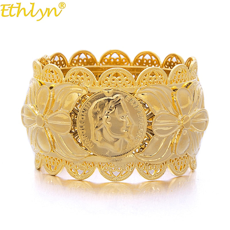 jewelry dubai style jewelry napoleon coin big bangle for women gold color bangles african/india//middle east